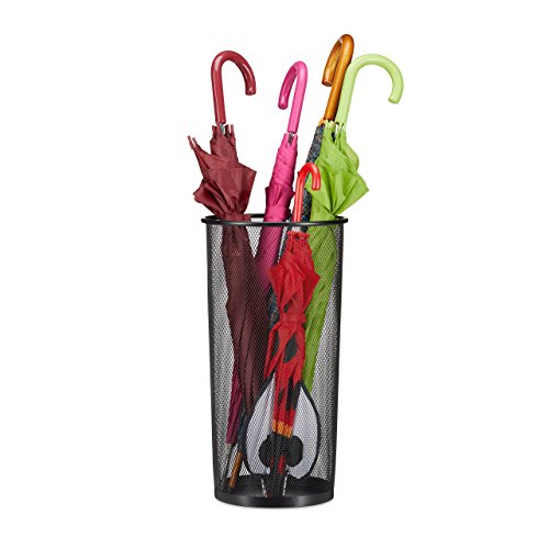 Relaxdays Schirmständer Metall, Schirmhalter aus Korbgeflecht, Stockhalter Mesh, 26cm Ø, 50cm Hoch, Verschiedene Farben