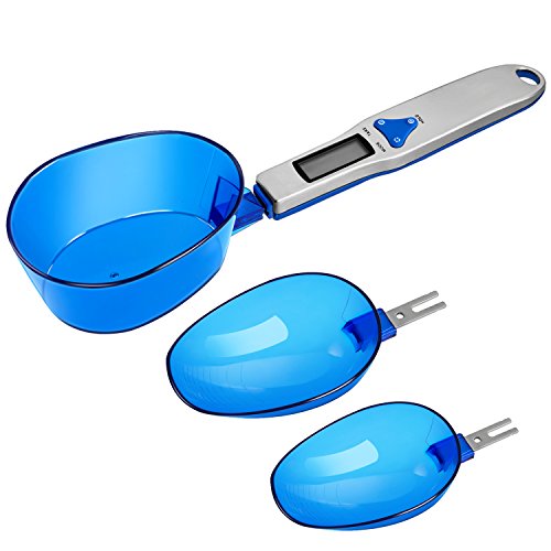 HBselect elektrische Löffelwaage digitale Küchenwaage Hohe Präzision von 500g bis 0.1g mit LCD Display für die Lebensmittel (3 abziehbare Löffel) blau