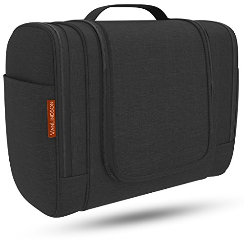 VanLindson Kulturbeutel [DESIGN 2018], Kulturtasche zum Aufhängen für Damen, Herren und Kinder, Große Kosmetiktasche mit 7 Liter Stauraum, Waschtasche, Waschbeutel in Premium-Qualität (Schwarz)