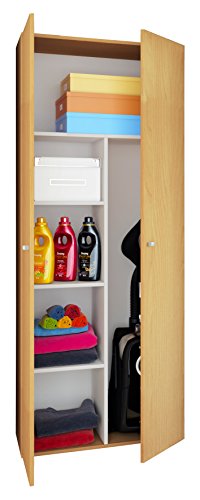 VCM Staubsauger Besenschrank Mehrzweckschrank Putzschrank Vandol | Auswahlmöglichkeiten: +Schublade / +Aufsatz Höhe 178 cm: Buche