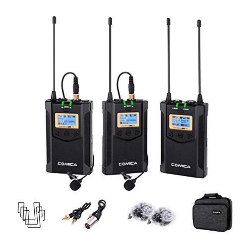 Comica Lavalier Mikrofon System Kamera UHF 48-Kanäle Wireless Dual Kabellos Funkmikrofon Set Ansteckmikrofon 3,5mm Klinke CVM-WM100 Plus für Interview ENG EFP DV DSLR Canon Sony Nikon Panasonic