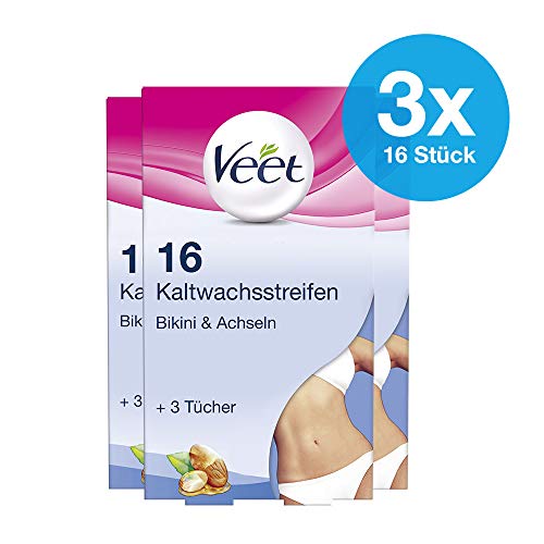 Kaltwachsstreifen 3er Pack Bikini und Achseln für einfache Haarentfernung auch bei sehr kurzen Haaren Veet Kaltwachsstreifen Bikini & Achseln 3x16 Stück