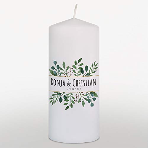 Hochzeitskerze mit Namen und Datum, Traukerze Hochzeit Blumenornamente Gold, Weiß