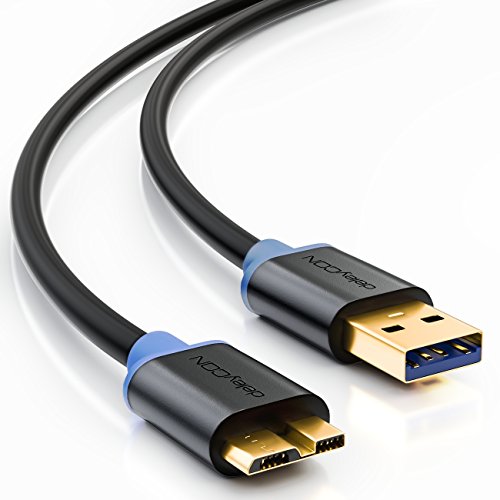 deleyCON [2m] micro USB 3.0 Super Speed Kabel - USB A-Stecker zu Micro B-Stecker - USB 3.0 Super Speed Technologie - Übertragungsraten bis zu 5Gbit/s - geschirmtes, flexibles PREMIUM USB 3.0 Kabel - schnelle und sichere Datenübertragung - abwärtskompatibel zu USB 2.0 / USB 1.1 - Datenkabel für z.B. Festplattengehäuse, USB-Hubs, Digitalkameras, Navis, MP3-Player, externe Festplatten - Farbe: Schwarz/Blau