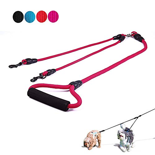 Supet Geflochten Doppelte Hundeleine, Keine Verwicklung Doppelleine Hundeleine mit Gepolsterter Griff Nylon Trainingsleine für Zwei Hunde