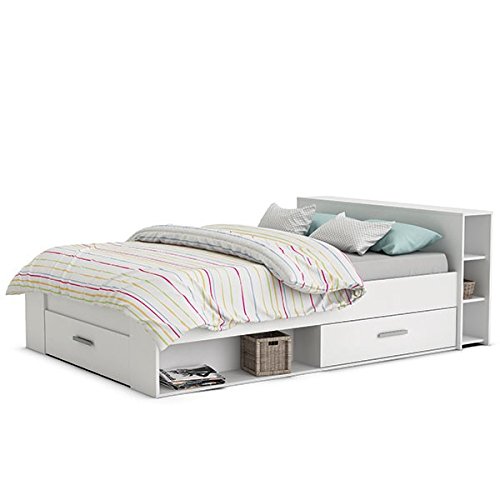 Funktionsbett Abby 140*200 cm weiß inkl. 3 Bettschubkästen + Regal (Kopfteil) Jugendzimmer Kinderzimmer Studentenbett Kinderbett Jugendbett Ju