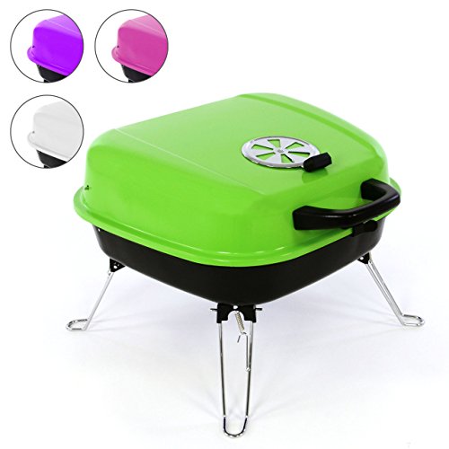 Nexos Mini Koffer-Grill Holzkohlegrill für Garten Terrasse Camping Festival Picknick Party BBQ Barbecue ca. 34 x 36 cm Grillfläche grün