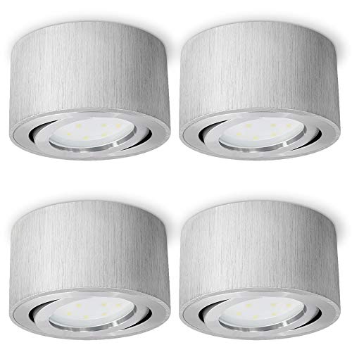 SSC-LUXon 4er Set CELI-1A LED Aufbau Deckenspot flach Alu - rund & schwenkbar - Aufbaustrahler inkl. LED 5W neutralweiß 230V