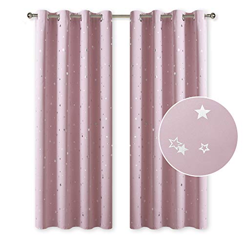 PONY DANCE Kinderzimmer Gardinen Mädchen - Kinder Vorhang Schlafzimmer Vorhänge Verdunkelung Thermo Gardinen Ösenvorhang, 2er Set H 160 x B 132 cm, Babyrosa