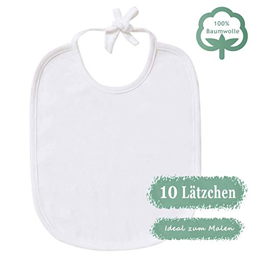 Minetom Baby Weiße Lätzchen zum Bemalen für Babyparty | 10er baumwoll sabberlätzchen | Ideal zum Selbst Gestalten und Bemalen | Perfektes Geschenk für Babyshower party