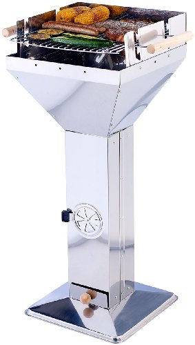 Rosenstein & Söhne Trichtergrill Edelstahl: Säulengrill in Trichterform, Edelstahl, 3-fach verstellbarer Grillrost (Edelstahlgrill)