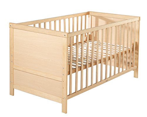roba Kombi Kinderbett, 70x140 cm, Babybett Holz natur, 3-fach höhenverstellbar,  Baby- bzw. Kinderbett mit Schlupfstäben umbaubar zum Juniorbett