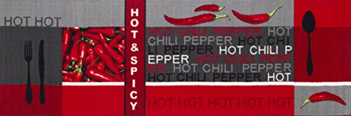 Teppichläufer Küchenläufer Chilidesign Chililäufer Küchenteppich – Wohnzimmer Eingangsbereich Flur Küche – Hot & Spicy - gekettelt strapazierfähig pflegeleicht – 67 x 200 cm rot