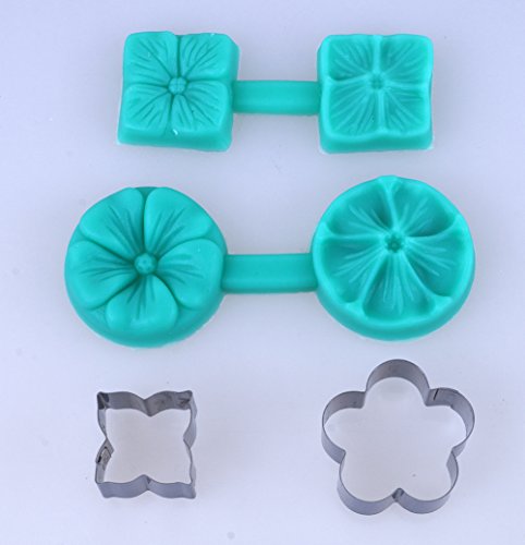 3D SILIKON FORM BLUME mit AUSSTECHER aus EDELSTAHL Ausstechform fuer Marzipan Fondant Tortendeko Seife