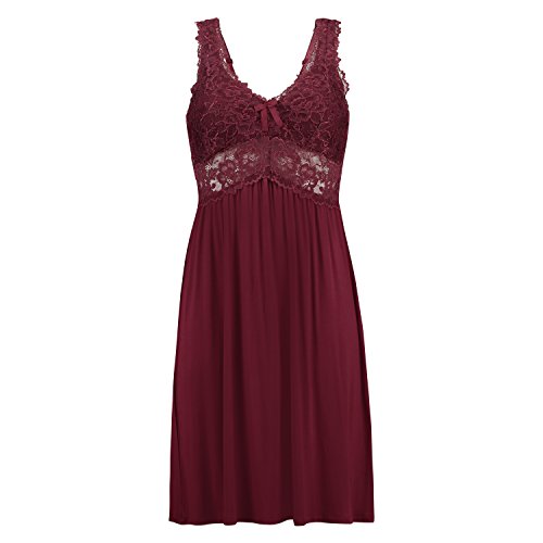 Hunkemöller Damen Slipdress Modal Lace- Gr. L, Windsor Wine