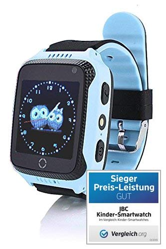 JBC GPS Telefon Uhr- Kleiner Abenteurer - ohne Abhörfunktion -Blau, sicherem Deutschen Server, SOS Notruf + Telefonfunktion, Anleitung + App + Support: auf Deutsch
