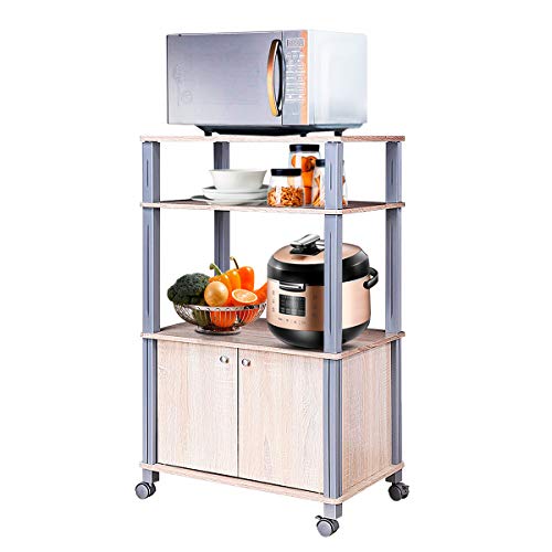 COSTWAY Küchenregal für Mikrowelle, Mikrowellenregal auf Rollen, Standregal Küche, Küchenwagen Beistellwagen Haushaltsregal (Hellbraun)