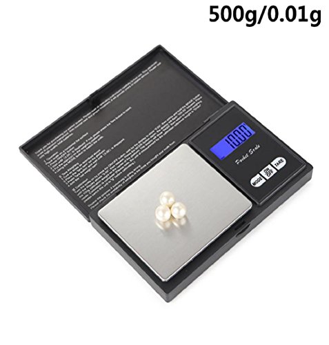 ZEZKT-Home 500g/0.01g Präzisionswaage Digitalwaage Digitale Küchenwaage mit LCD Bildschirm Präzision Scale Weed Münze Schmuck Tasche Werkzeug Kalibriergewicht Taschenwaage Feinwaage Schmuckwaage