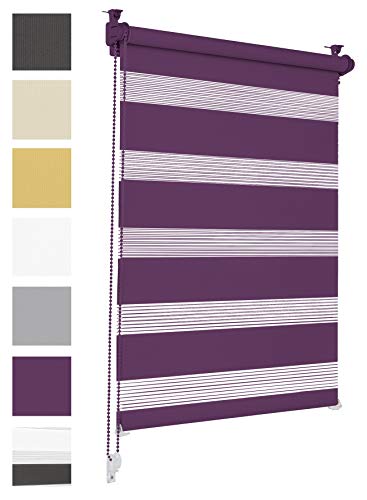 Doppelrollo Klemmfix ohne Bohren 75cm x 130cm Lila Duo Rollo Klemmrollo Sonnenschutzrollo Fensterrollo für Fenster & Türen Zebrarollo Seitenzugrollo