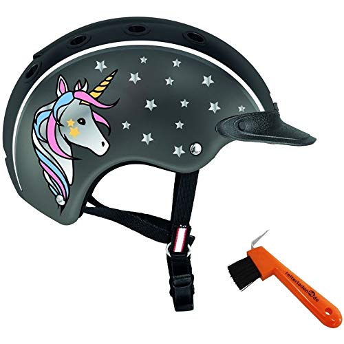 Casco Kinder Reithelm NORI Einhorn schwarz/grau S (52-56cm) + Hufkratzer Reiterladen24.de