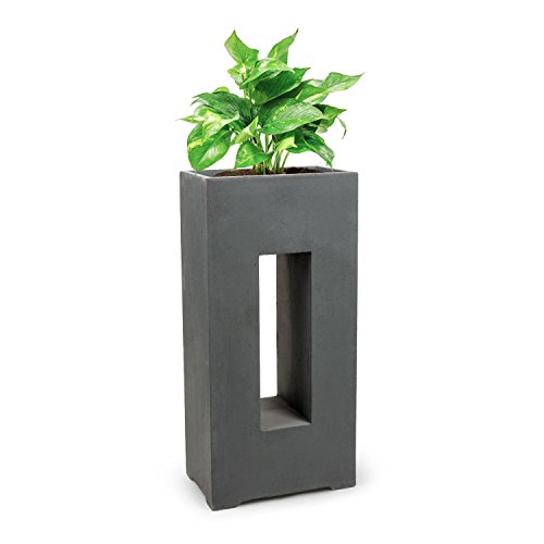 blumfeldt Airflor - Pflanztopf, Pflanzenkübel, Blumentopf, freie Standortwahl, Keine Wasserablaufbohrung, Fiberglas, robust, In-/Outdoor, Beton-Optik, 45 x 100 x 27 cm (BxHxT), dunkelgrau