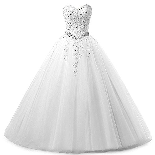 Zorayi Damen Liebsten Lang Tüll Formellen Abendkleid Ballkleid Festkleider Weiß Größe 36