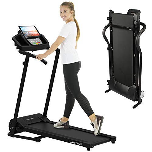 Murtisol Laufband Elektronik 1,0 PS Laufen Machine Leiser Heimtrainer mit LCD Anzeige,IPAD Stehen,Wasserkocherhalterung,Bluetooth,für GEH- und Lauftraining mit 12 Programmen, kompakt klappbar