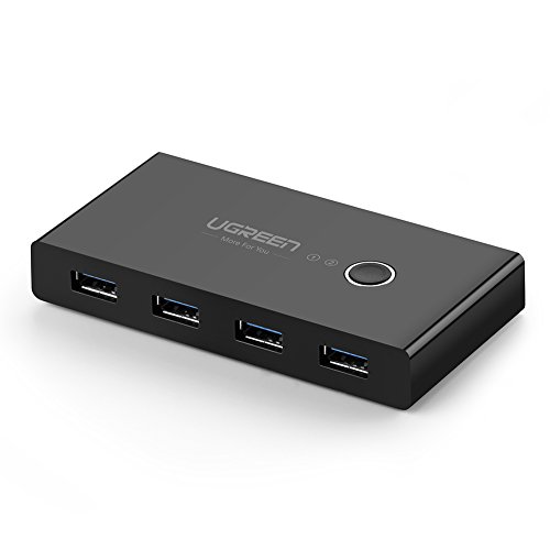 UGREEN 4 Ports USB 3.0 Teilen Switch für 2 PCs 2 In 4 Out Umschalter mit 2 USB 3.0 Kabel für Drucker, Scanner, Tastatur, USB Sticks, Festplatten, Maus, Headset usw Schwarz