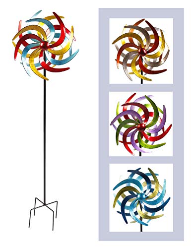 Spetebo Metall Windrad bunt - 140x38 cm - Deko Windspiel Windmühle Gartenstecker groß