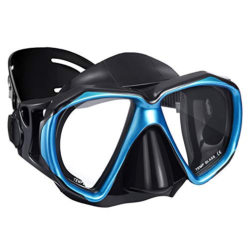 Dorlle Schnorchel Dry Schnorchelset Schnorchelmaske, Premium Erwachsene Schnorchel Tauchset mit Taucherbrille und Anti-Leck Anti-Fog Tauchmaske, Blau, Schwarz (Sets-Blau)