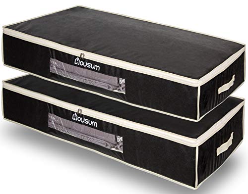 Housum Unterbettkommode 2er Set atmungsaktiv | Unterbett-Aufbewahrungstasche mit Sichtfenster & Reißverschluss | Bettwäsche und Kleidung lagern | Vlies | Groß 100 x 48 x 15 cm