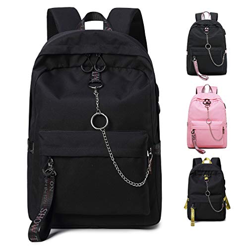 FEDUAN Campus Rucksack Schultasche Schulrucksack Studententasche Laptop-Rucksäcke mit USB Anschluss Tagesrucksack modisch Reiserucksack Mädchen Jungen Teenager groß 18L M2 schwarz