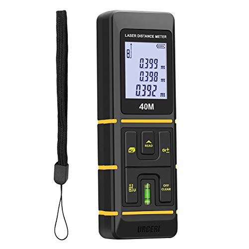 URCERI Laser Entfernungsmesser 40 m, Mini Distanzmessgerät Z1 Laser Distanzmesser Messbereich bis 40 m/131ft ±2mm, 30 Datenspeicherung, mit LCD Display automatische Berechnung