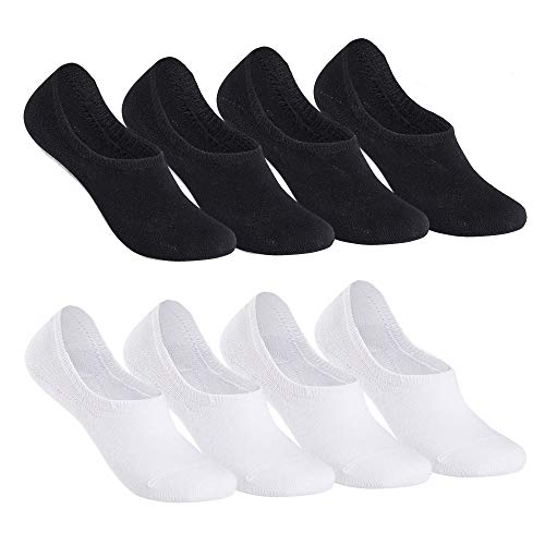 Falechay Sneaker Socken Damen Herren Füßlinge Footies 8 Paar Kurze Großes Silikonpad Verhindert Verrutschen Unsichtbare-SchwarzWeiß 39-42