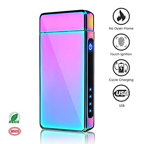 NASUM Lichtbogen Feuerzeug, USB-Elektro Feuerzeug, Doppel Elektronische Feuerzeug, Aufladbar/Winddicht/Lange Lebensdauer Plasma Feuerzeug Mit Batterieanzeige