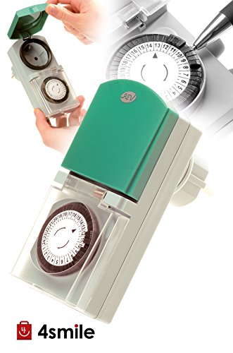 ZEITSCHALTUHR STECKDOSE Tempo OUTDOOR von 4smile | mechanische Schaltuhr mit Tagesprogramm (24h) 48 Schaltzeiten pro Tag | für den Außenbereich IP 44 | Kinderschutz | Farbe: grau-grün