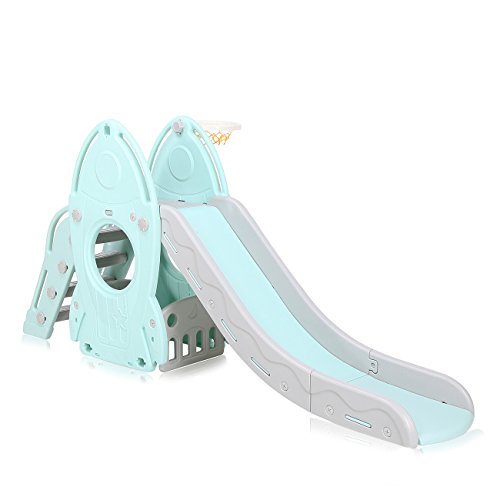 Baby Vivo Kinder Rutsche Kinder Rutsche Gartenrutsche Kleinkinderrutsche Kunststoff abgerundete Ecken & Kanten für Indoor & Outdoor in Türkis / Grau