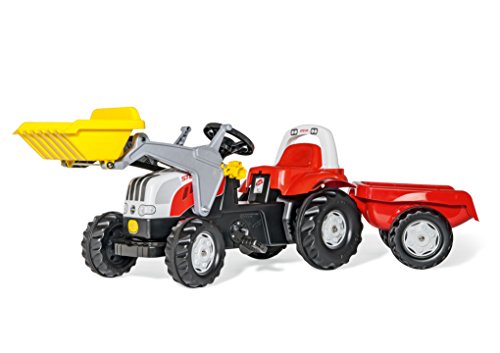 Rolly Toys Trettraktor rollyKid Steyr 6165 CVT, Kinderfahrzeug mit Flüsterlaufreifen, abnehmbarem Anhänger und Schaufellader, rot / gelb, 23936