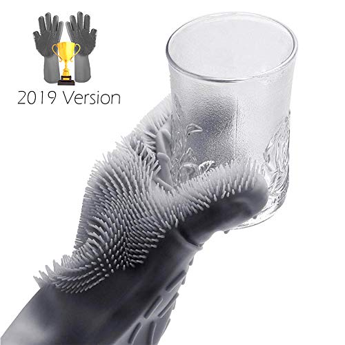 Magic Saksak Silikon-Handschuhe Wash Scrubber, Hitzebeständige Scheuerfeste Küchenhandschuhe mit Anti-Rutsch Linie für Spülmaschine, Gemüsewäscher, Haushaltsreinigung Autowäsche, Tierhaarentfernung