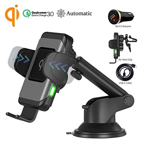 Wefunix Fast Wireless Charger Auto Handyhalterung Qi Ladestation KFZ mit Automatisch-Klemmarm, 7,5W Schnelles Laden für iPhone XS Max XR X 8 Plus, 10W für Samsung Galaxy S10 S9 S8 S7 Note 9/8 usw-CC70