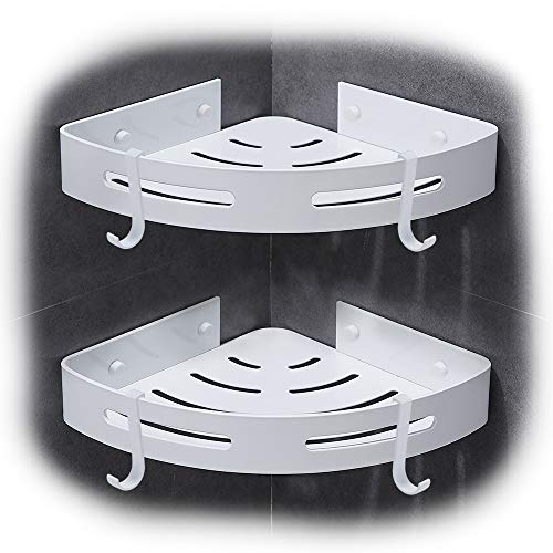 Hoomtaook Duschregal Eckablage Duschkorb Duschablagen Ohne Bohren für Bad, Ohne Bohren, Aluminium, Matte Finish, Badregal, 2 Stück Weiß