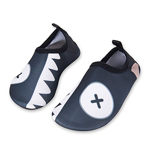 HMIYA Kinder Badeschuhe Wasserschuhe Strandschuhe Schwimmschuhe Aquaschuhe Surfschuhe Barfuss Schuh für Jungen Mädchen Kleinkind Beach Pool(Schwarz 28 29)