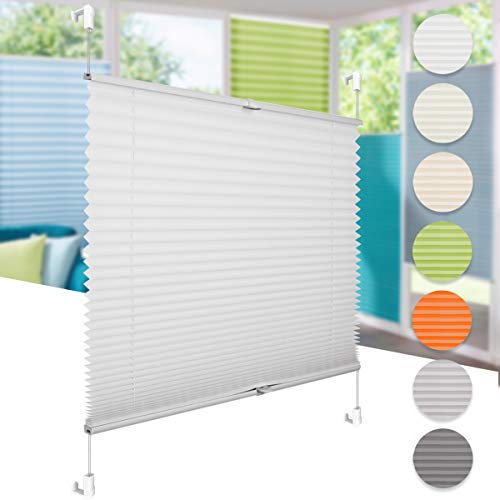 Klemm Plissee Faltrollo ohne Bohren, Lichtdurchlässig oder Blickdicht, Lichtschutz & Sichtschutz, EasyFix Für Fenster und Tür, Weiß 60 x 200 cm