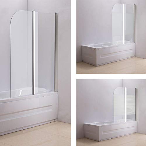 CLP Nano Duschabtrennung für die Badewanne Anschlag rechts | Faltbarer Badewannenaufsatz aus Sicherheisglas | 2 teilige Duschwand halbmilchglas