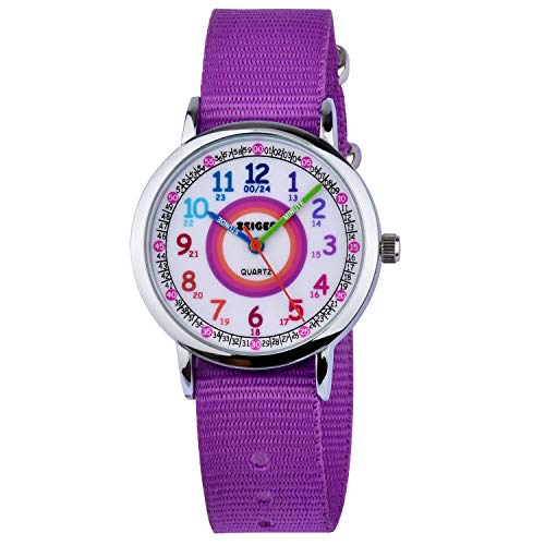 KZKR Kinderuhr Mädchen Jungen Armbanduhr Nylon Quarz Analog Einfach-Lesen Lernuhr Lila Mädchenuhr Jungen Geschenk Uhr (Lila)