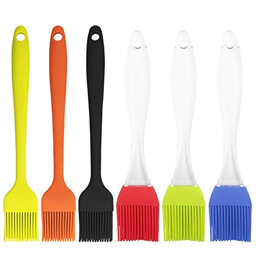 6 Stück Silikon Backpinsel, FineGood Lebensmittelqualität hitzebeständig Öl Butter Backpinsel für BBQ Grill Kochen Backen – Orange, Schwarz, Gelb, Rot, Blau, Grün