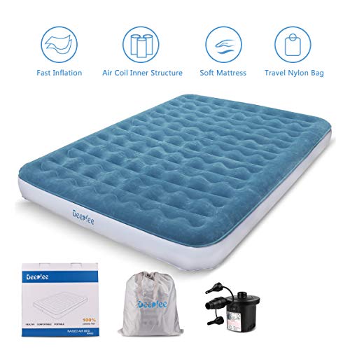 Deeplee Luftbett aufblasbare Luftmatratze Doppelbett, Gästebett Inflatable Air Mattress mit wiederaufladbarer Luftpumpe,Aufbewahrungstasche, 203 x 152 x 23 cm