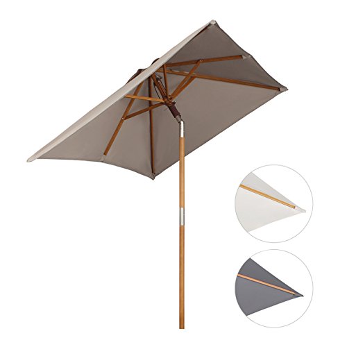 Sekey 200 × 150 cm Holz-Sonnenschirm Marktschirm Gartenschirm Terrassenschirm Sonnenschutz UV50+ Taupe Quadratisch