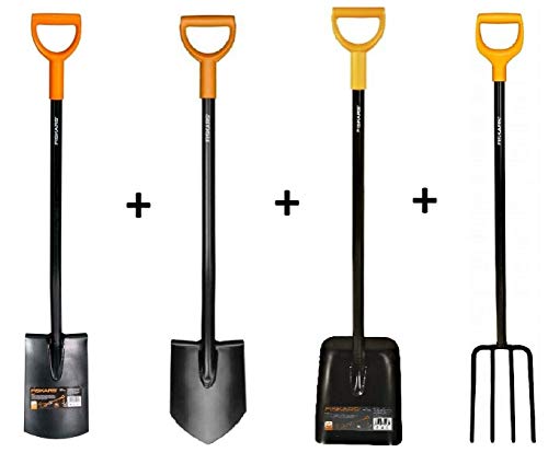 K&G Solid Set FISKARS 131413 Spitz Solid + FISKARS 131403 Rund Solid + FISKARS 132403 Schaufel Solid + FISKARS 1003458 Gabel Solid Set Spaten Gabel Schippe Garten