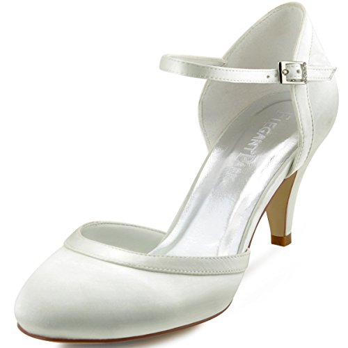 Elegantpark HC1509 Runde Zehen Schnalle Hoch Absatz Pumps Satin Damen Brautschuhe, Ivory, 38 EU